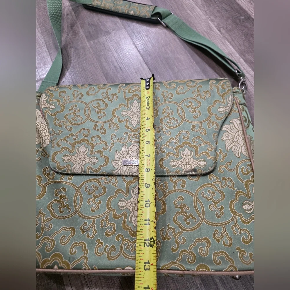 Abbi New York Jade Green Satin Laptop Messenger Bag Asian Vintage Bohemian